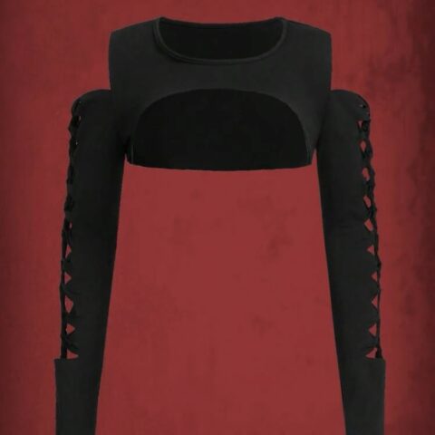 VN132 Crop top grunge punk negro con aberturas en las mangas