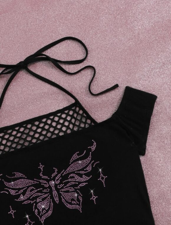 VN123 top grunge estampado de mariposa rosa - Image 2