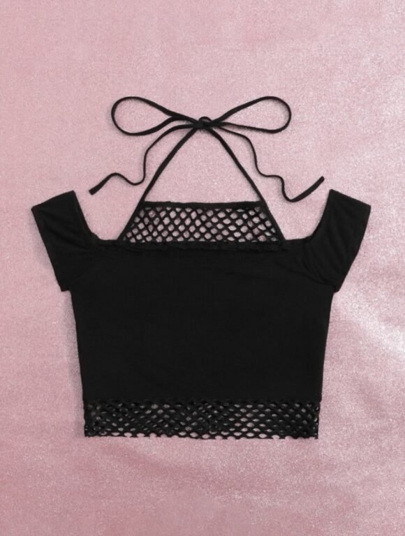 VN123 top grunge estampado de mariposa rosa - Image 3