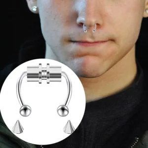 Fake Piercing Magnético Aro Nasal Gótico, Clip HipHoop de Acero Inoxidable, Joyería Punk