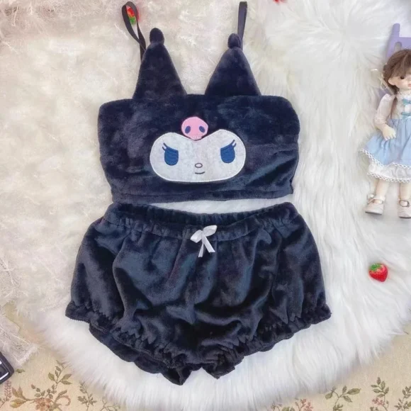 Conjunto de Pijama felpa cálido Gótico Anime con Estampados de Kuromi, My Melody y Hello Kitty - Image 2