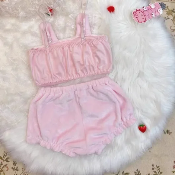 Conjunto de Pijama felpa cálido Gótico Anime con Estampados de Kuromi, My Melody y Hello Kitty - Image 6