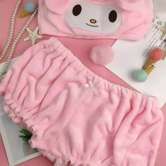 Conjunto de Pijama felpa cálido Gótico Anime con Estampados de Kuromi, My Melody y Hello Kitty - Image 5