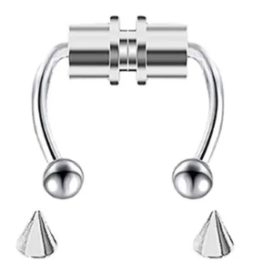 Fake Piercing Magnético Aro Nasal Gótico, Clip HipHoop de Acero Inoxidable, Joyería Punk - Plateado