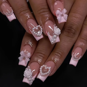 Uñas postizas Coffin Love 3D rosadas