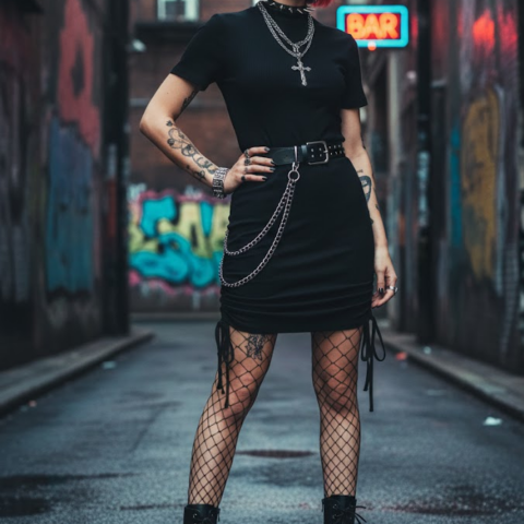 VESTIDO CON AJUSTES Y ESCOTE-TALLA M