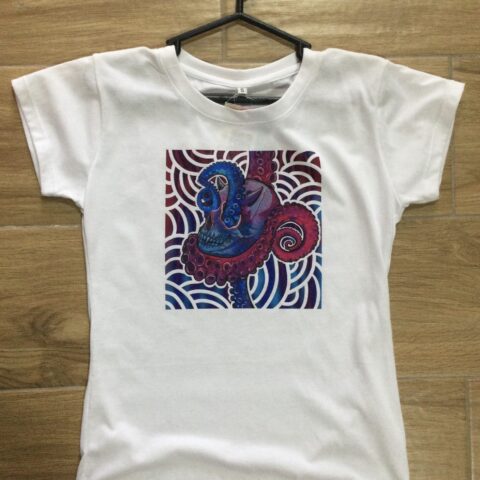LC1 CAMISETA BLANCA PERSONALIZADA CON CALAVERA Y MEDUSA