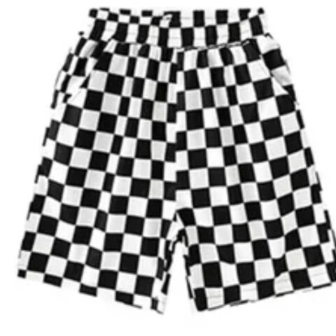 SP422 pantalones tipo short cortos informales a cuadros con bolsillos a los lados y en la parte de atrás.