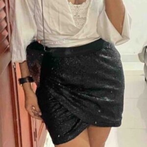 VN428 FALDA DE LENTEJUELAS NEGRAS, DE FIESTA LINDA Y CORTA