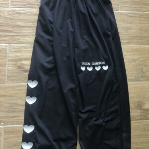 SP416 PANTALONES HARAKUJU, CORAZONES BLANCOS, GREEN GUNGCHI, CALENTADOR NEGRO, CON ELÁSTICO Y CORDÓN NEGRO, SÚPER CÓMODO