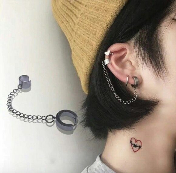 VN273 ARETE COLGANTE CON CADENA 2 PERFORACIONES