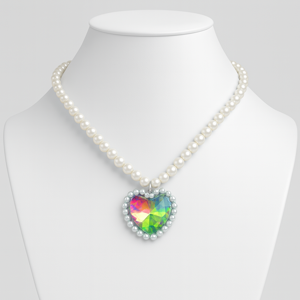 Collar largo de perlas y cristal de corazón tornadol