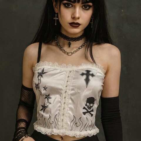top blanca tipo corset goth GP76