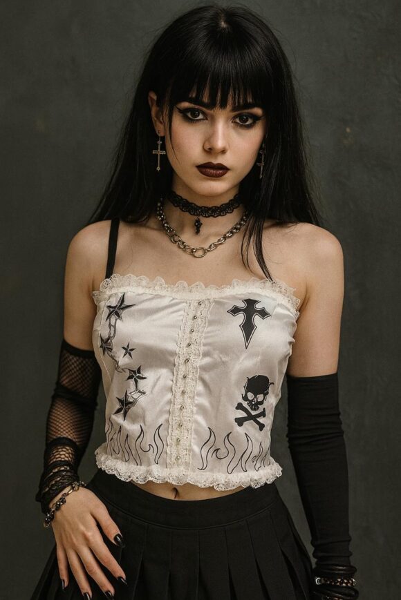 GP76 top blanca tipo corset goth Talla M/L