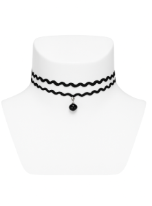 vn1004 Choker Doble Ondulado con Dije Negro