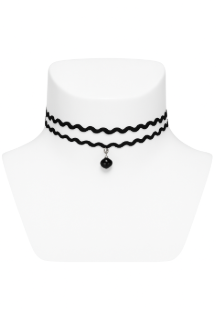 vn1004 Choker Doble Ondulado con Dije Negro