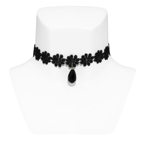 vn985 Choker Floral con Gota Negra