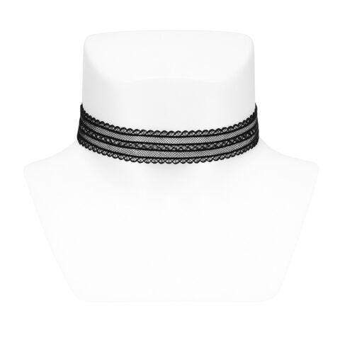 vn990 Choker Negro de Encaje Elegante Triple