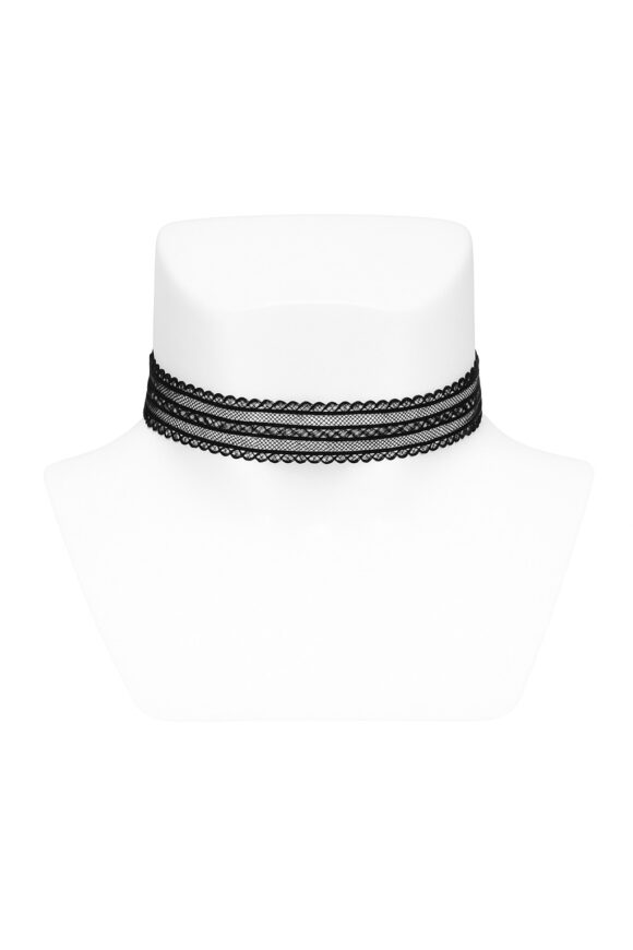 vn990 Choker Negro de Encaje Elegante Triple