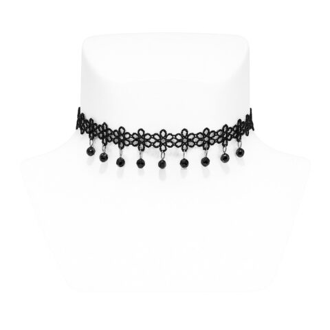 vn991 Choker de Encaje con Dije de Gotas Negras
