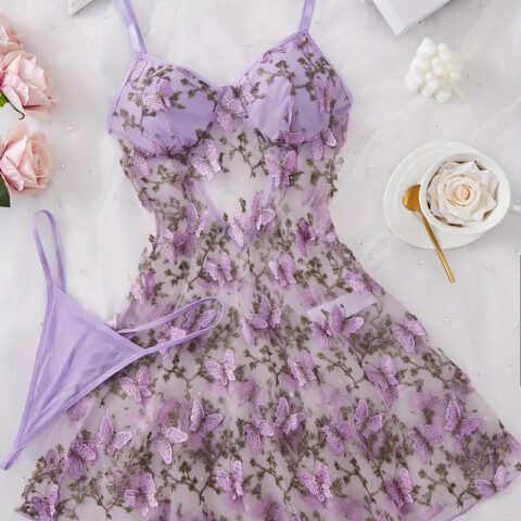 VN1089 Vestido lavanda y mariposas T/M