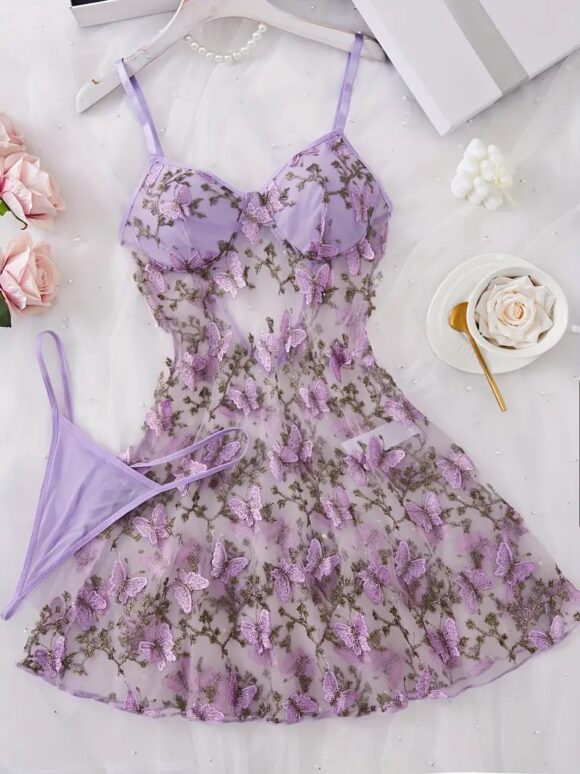 VN1089 Vestido lavanda y mariposas T/M