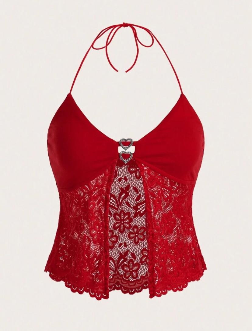 GP93 Top Roja Y2K con 2 Dijes de Corazón M