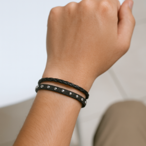 VN1085 Pulsera Doble Con Puntos Plateados