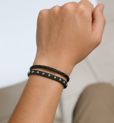 VN1085 Pulsera de Trenza y Puntos Plateados