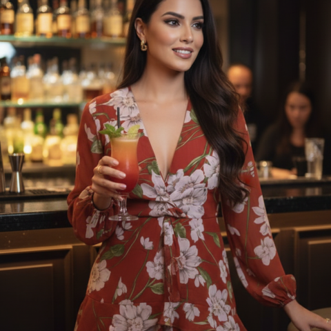 vn1160 Vestido Cóctel Naranja Sunrise T/S