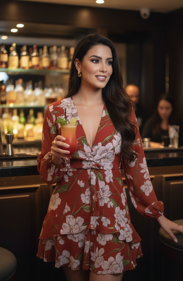 vn1160 Vestido Cóctel Naranja Sunrise T/S