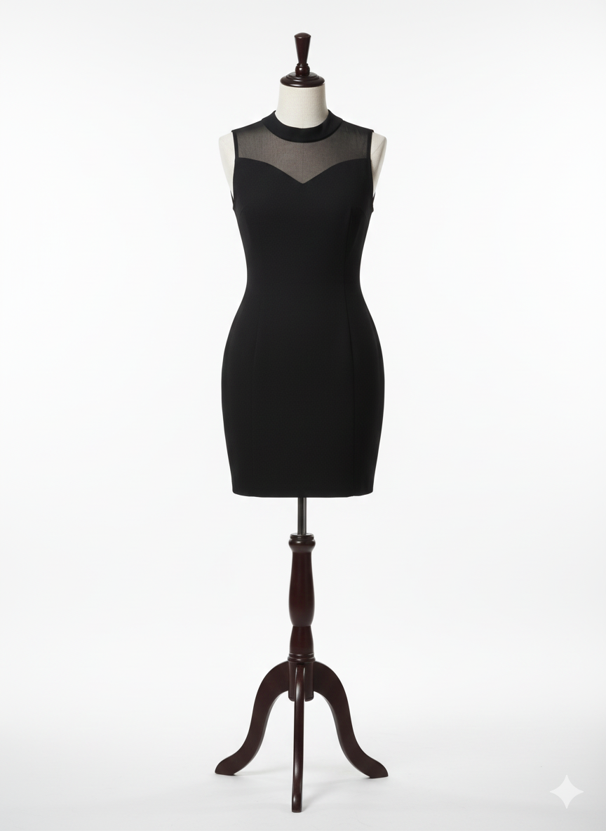 vn1157 Vestido negro con malla en escote M/L - Image 2