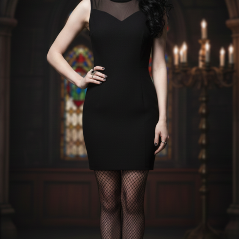 vn1157 Vestido negro con malla en escote M/L