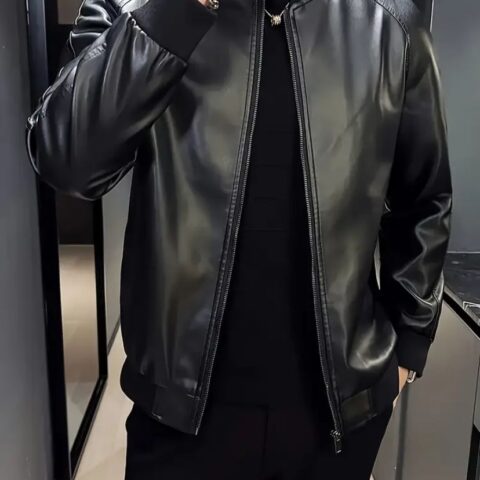 vn1170 Chaqueta cuello nerú cuero negro T/M