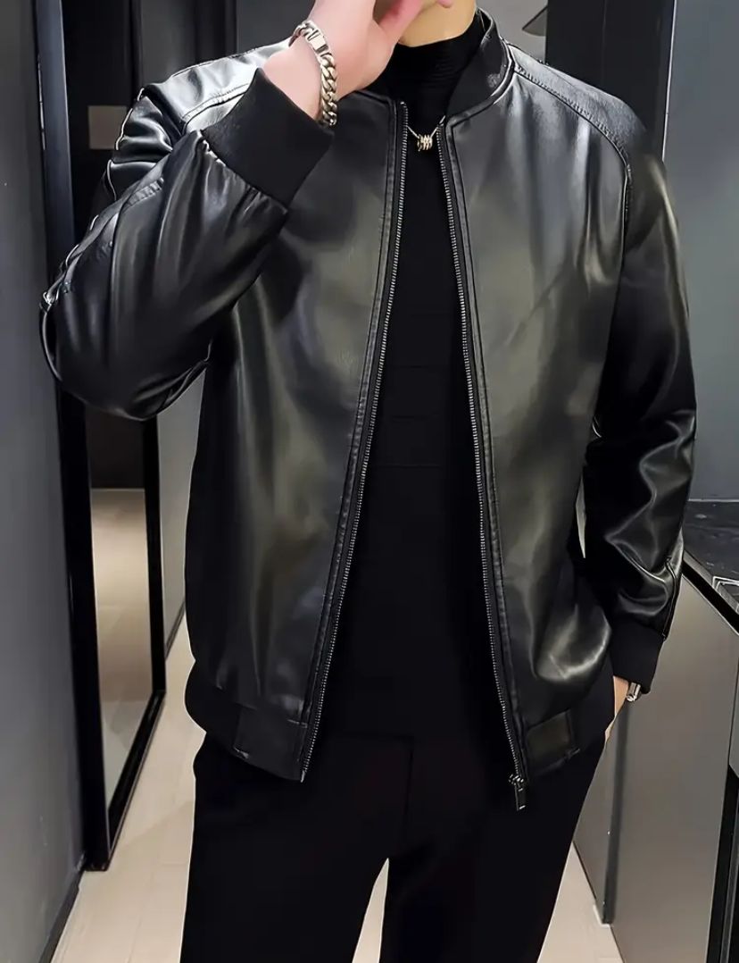 vn1170 Chaqueta cuello nerú cuero negro T/M