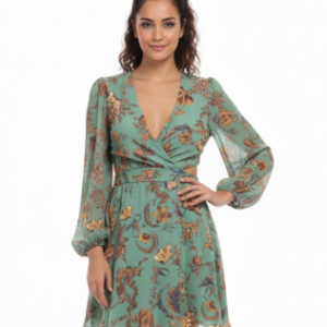 VN1153 Vestido Verde con Flores Doradas M/L