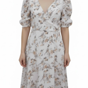 VN1144 Vestido Claro Blanco y Floreado M/L