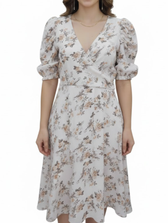 VN1144 Vestido Claro Blanco y Floreado  M/L