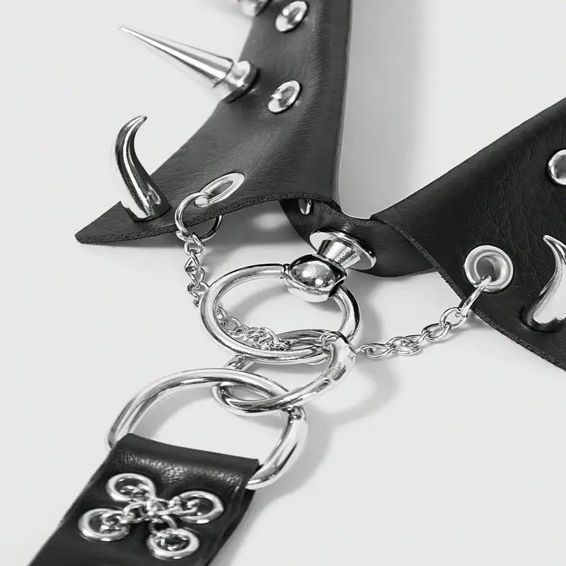 vn1163 Corbata de Cremallera con Calavera y Púas - Image 3