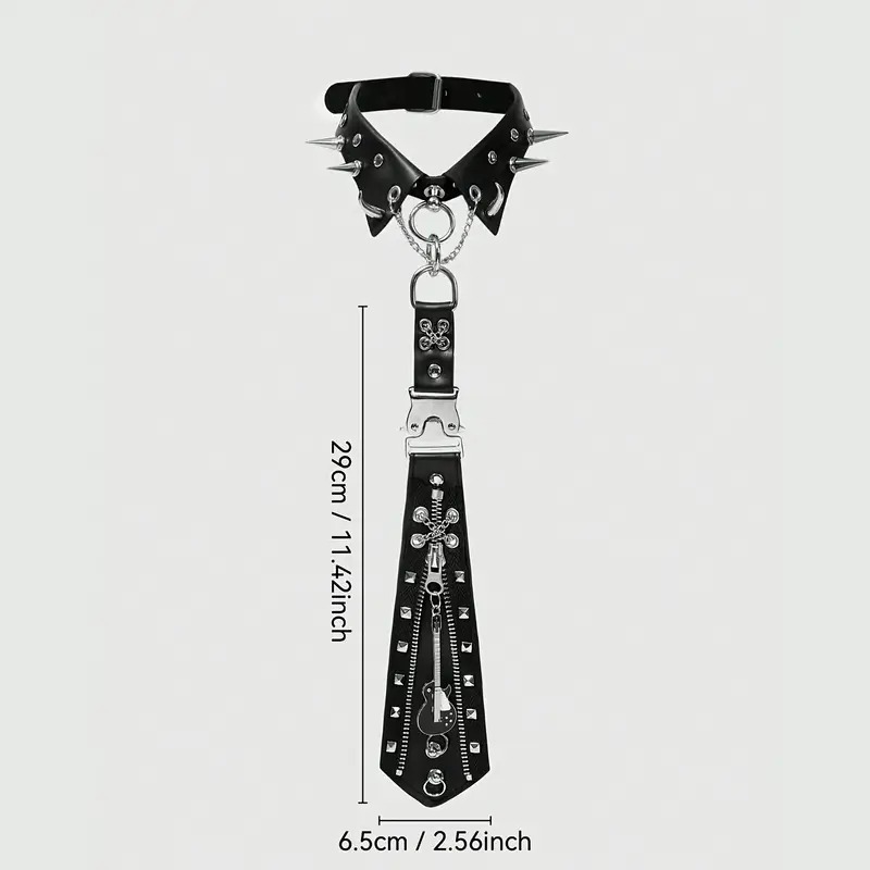 vn1163 Corbata de Cremallera con Calavera y Púas - Image 4