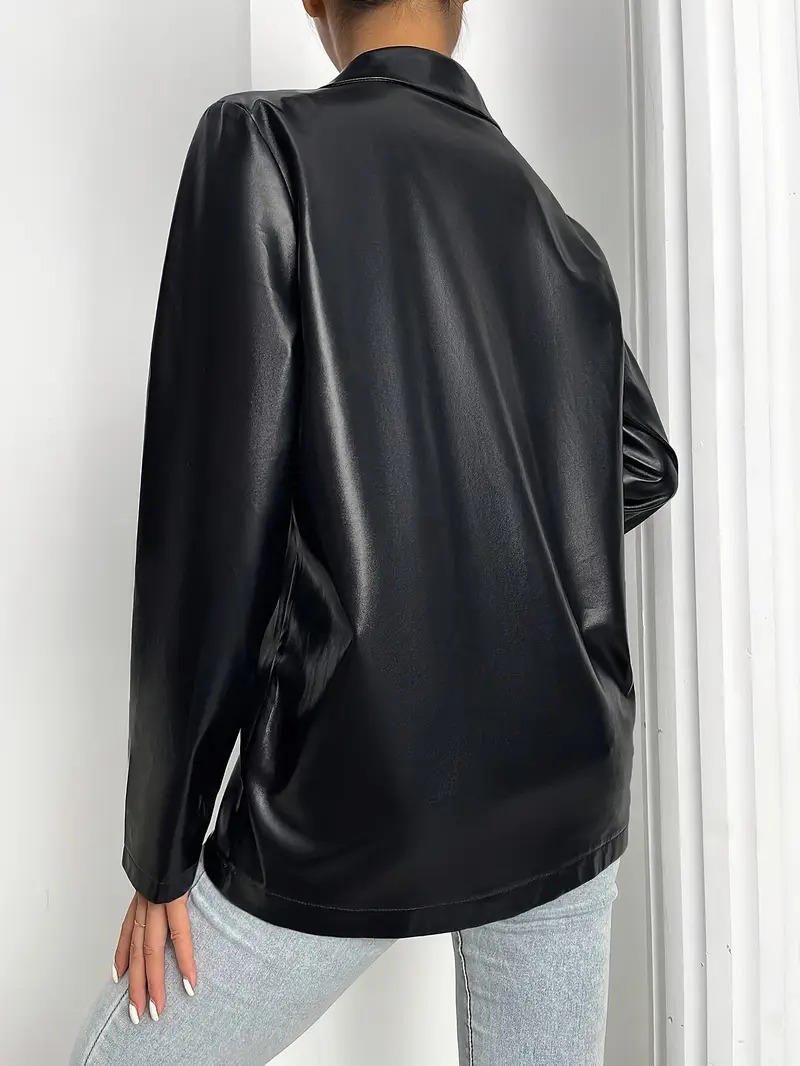 vn1169 Chaqueta oversized tipo blazer cuero negro T/M - Image 3