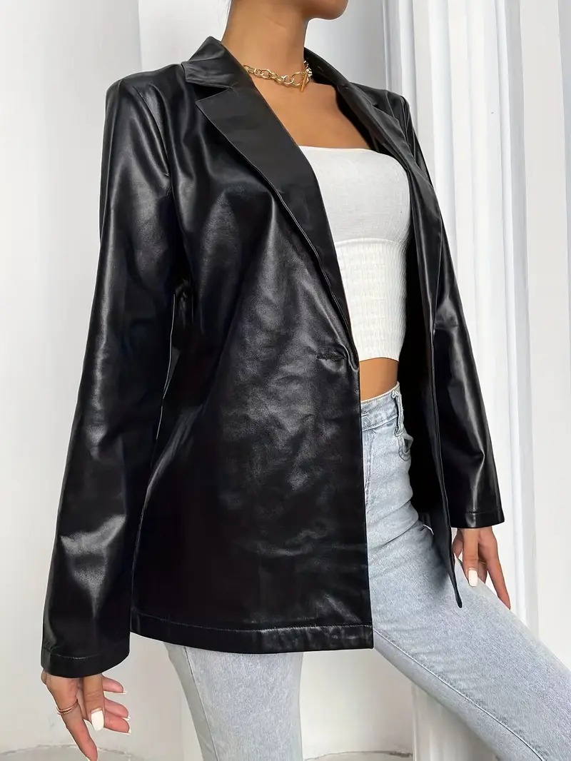 vn1169 Chaqueta oversized tipo blazer cuero negro T/M - Image 2