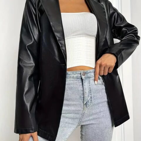 vn1169 Chaqueta oversized tipo blazer cuero negro T/M
