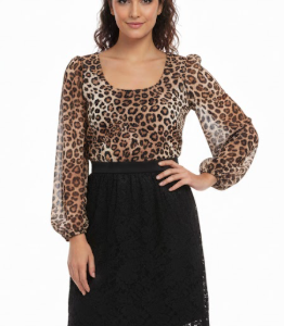 VN1156 Vestido de Leopardo con Falda Negra M/L