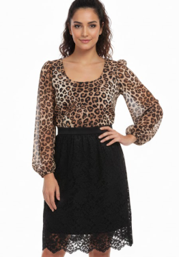 VN1156 Vestido de Leopardo con Falda Negra M/L