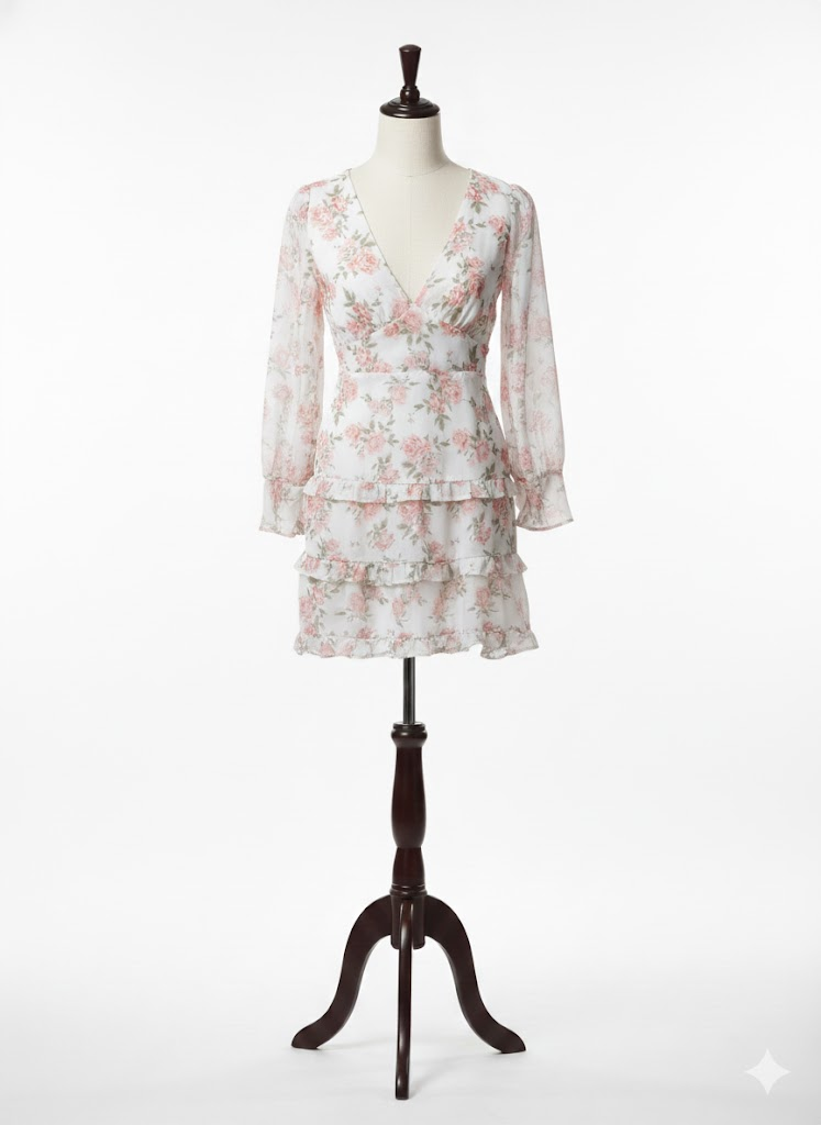 vn1158 Vestido floreado rosado y blanco escote espalda T/M - Image 2