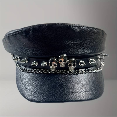 vn1165 Gorra boina con remaches y calaveras