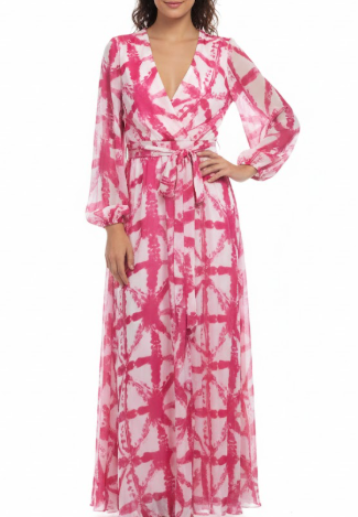 VN1152 Vestido Blanco con Detalles Rosados M/L