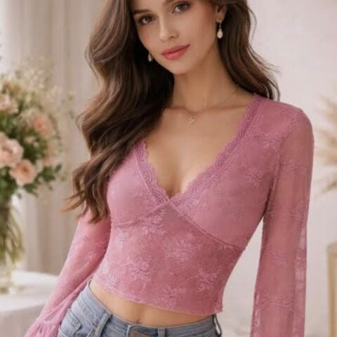 GP102 Top Rosa Coquette con Encaje Floral T/M