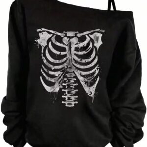 VN1185 Sudadera con Capucha Estampado de Esqueleto T/M